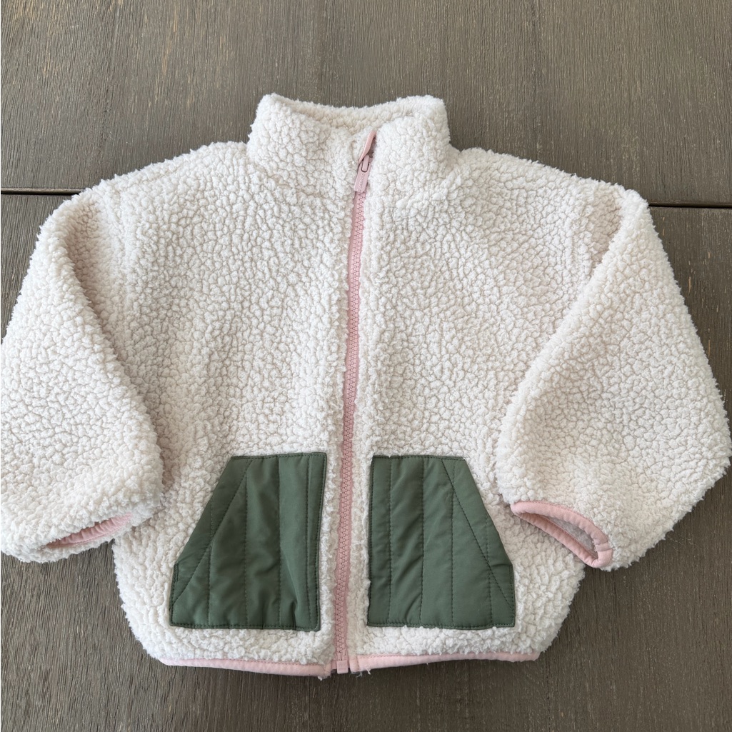 Old Navy Cream Sherpa Jacket With Pink Trim 3t